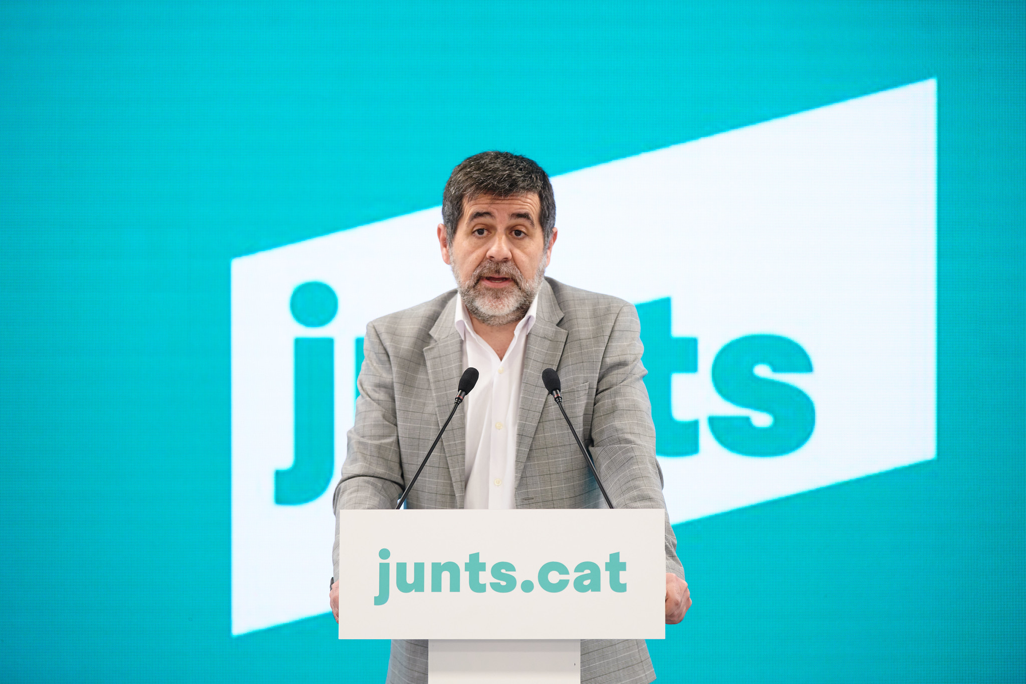 El secretario general de JxCat y preso del 'procés', Jordi Sànchez, durante una rueda de prensa el 15 de febrero de 2021 en Barcelona | JxCat/Julio Diaz