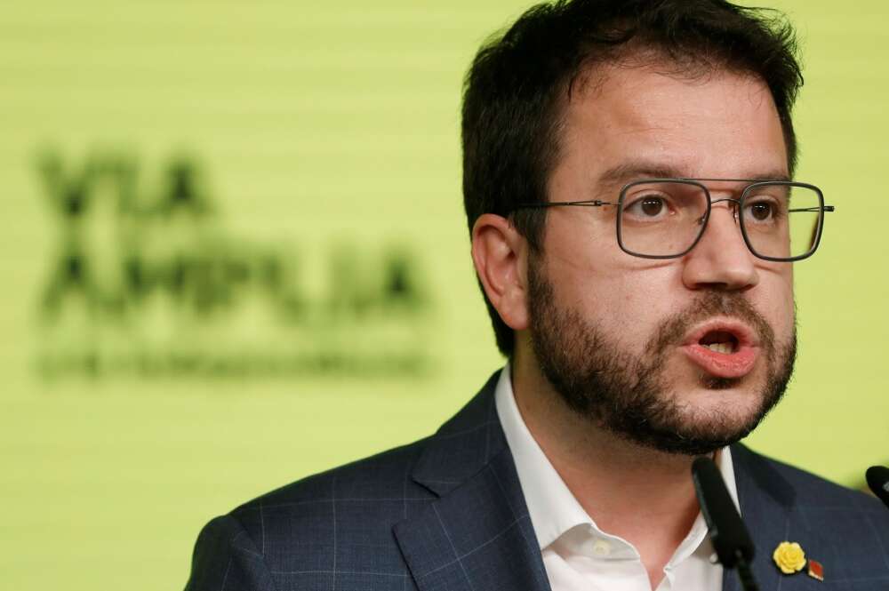 El candidato de ERC y actual vicepresidente de la Generalitat, Pere Aragonès, durante la valoración de los resultados electorales, el 14 de febrero de 2021 | EFE/AE/Pool