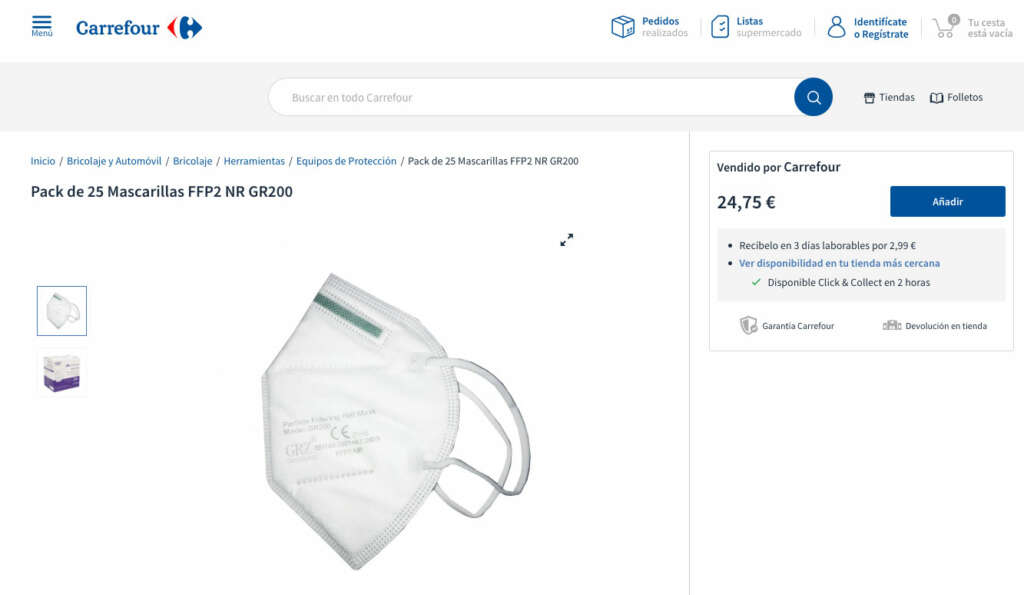 Oferta de Carrefour para las mascarillas FFP2