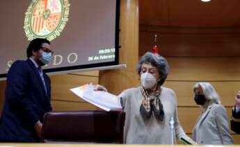 La administradora provisional única de RTVE, Rosa María Mateo, al inicio de su última comparecencia ante la comisión mixta de control parlamentario del ente, el 26 de febrero de 2020 | EFE/JCH