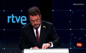 El candidato de ERC al 14-F, Pere Aragonès, durante el debate electoral emitido por TVE el 31 de enero de 2021 | RTVE