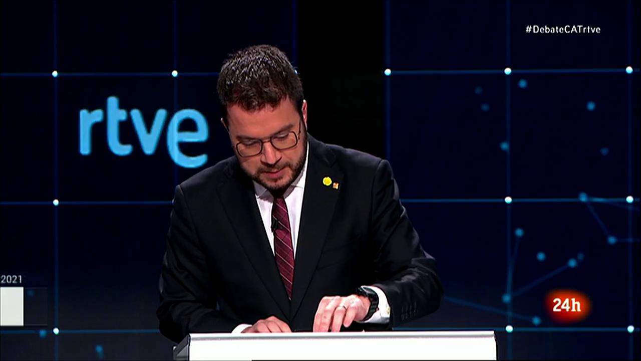 El candidato de ERC al 14-F, Pere Aragonès, durante el debate electoral emitido por TVE el 31 de enero de 2021 | RTVE