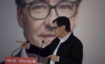 El candidato del PSC a las elecciones catalanas del 14 de febrero, Salvador Illa, durante el acto electoral que los socialistas celebran en Lleida. EFE