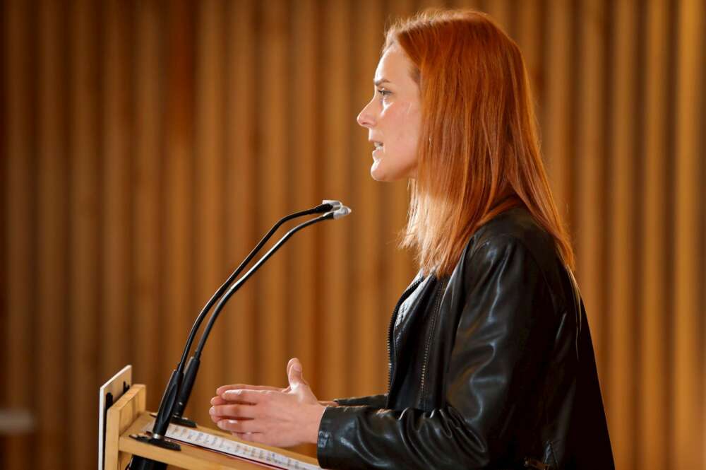 La candidata de En Comú-Podem, Jéssica Albiach, durante su comparecencia el 14 de febrero de 2021 para valorar los resultados de las elecciones catalanas | EFE/SS