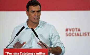 El secretario general del PSOE, Pedro Sánchez, durante el acto de campaña en Girona./ EFE