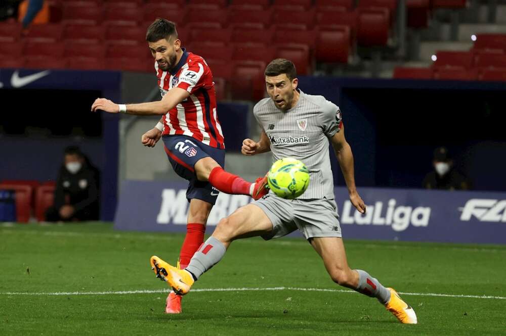 Un partido de La Liga entre el Athletic Club de Bilbao y el Atlético de Madrid, el 10 de marzo de 2021, en el estadio Wanda Metropolitano sin público | EFE/JJM/Archivo