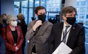 Clara Ponsatí, Toni Comín y Carls Puigdemont en el Parlamento Europeo, en Bruselas, el 14 de enero de 2021 | EFE/EPA/SL/Archivo