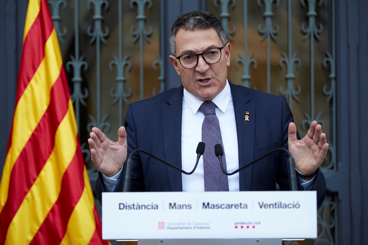 El consejero catalán de Interior, Miquel Sàmper, durante una rueda de prensa en Barcelona, el 18 de febrero de 2021 | EFE/AG/Archivo