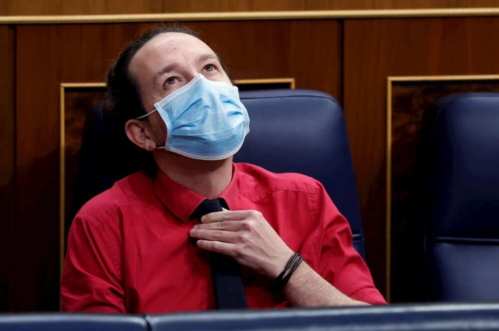 Pablo Iglesias, durante una nueva sesión de control al Gobierno, este miércoles, en el Congreso de los Diputados. EFE/Mariscal