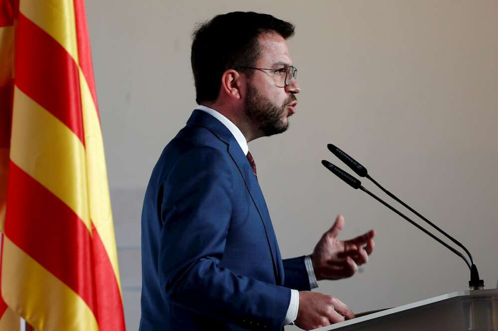 El vicepresidente del Govern y candidato de ERC, Pere Aragonès, durante un acto organizado para presionar a JxCat y a la CUP para formar un Govern "republicano", el 4 de marzo de 2021 en Barcelona | EFE/QG