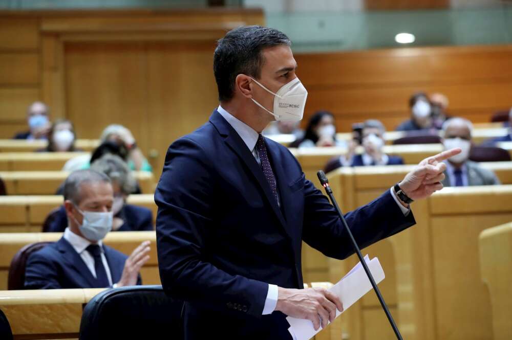 El presidente del Gobierno, Pedro Sánchez, durante la sesión de control al Gobierno en el pleno del Senado, el 13 de abril de 2021 | EFE/KH