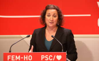 La portavoz del PSC, Alicia Romero, en una rueda de prensa en la sede del PSC / PSC