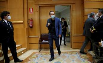 Pablo Iglesias a su llegada a su última sesión de control al Gobierno en el Senado como vicepresidente segundo, el 23 de marzo de 2021 | EFE/JCH/Archivo