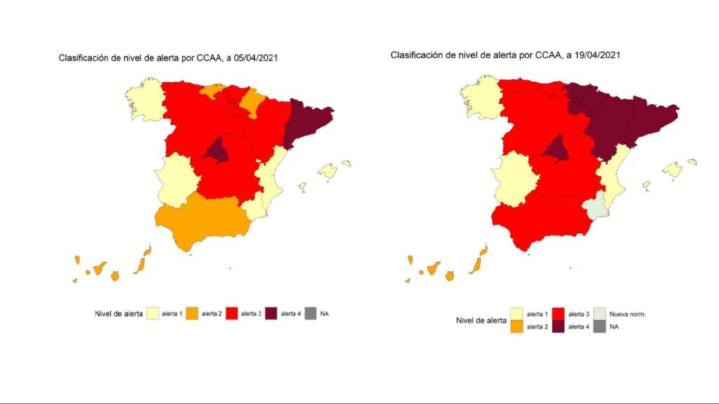 Evolución del riesgo por coronavirus de las comunidades autónomas en las últimas semanas./ Ministerio de Sanidad