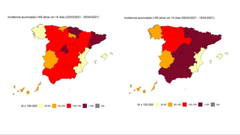 Evolución de la incidencia acumulada en menores de 65 años./ Ministerio de Sanidad