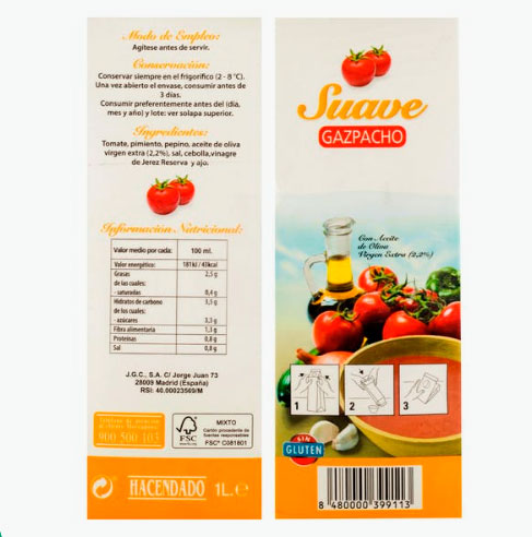 Gazpacho suave Hacendado de Mercadona