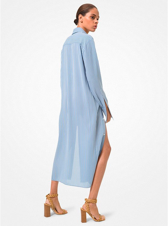 Vestido camisero de seda georgette a rayas con aberturas de Michael Kors