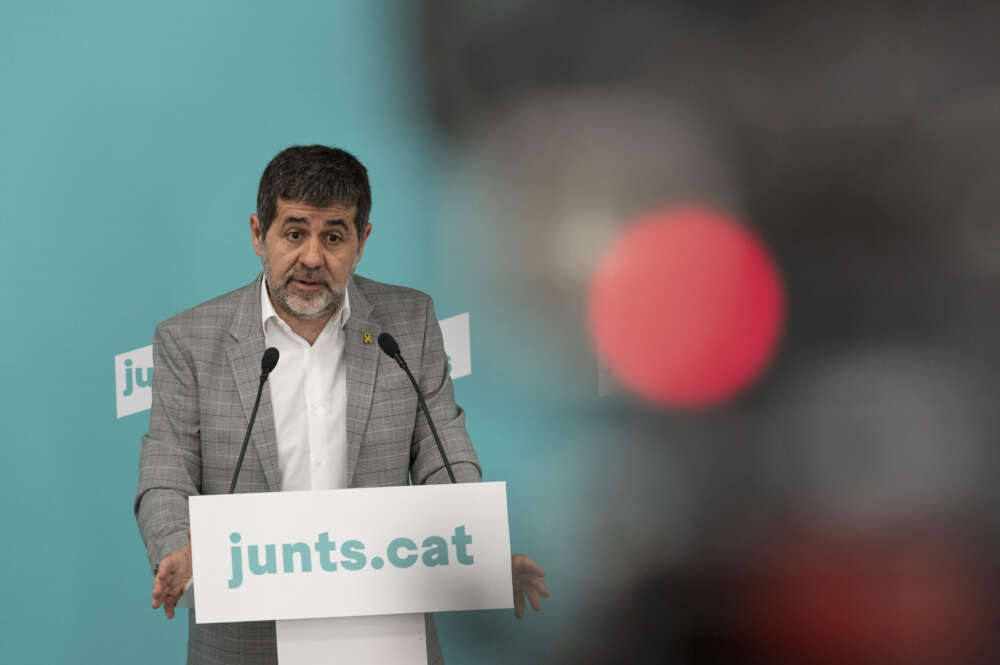 El secretario de Junts, Jordi Sànchez, en la rueda de prensa que da inicio al Congreso del partido previsto para el 7 y 8 de mayo / Julio Díaz