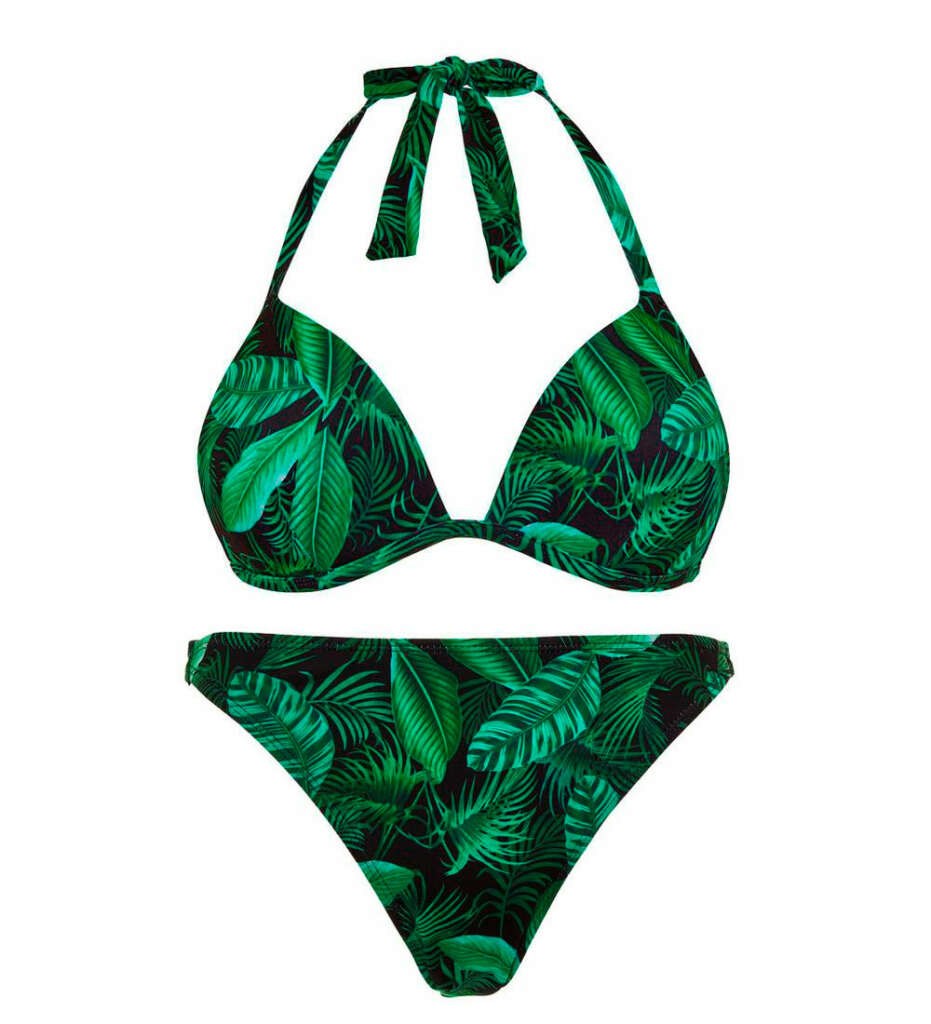 Bikini triangular moldeado verde con estampado de hojas de Primark