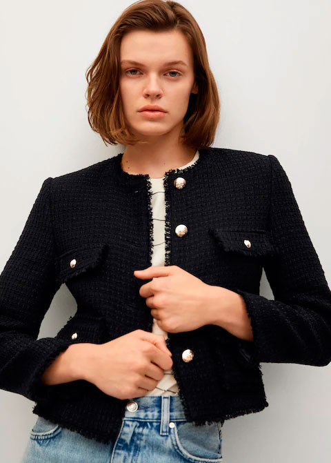 Chaqueta tweed bolsillos de Mango