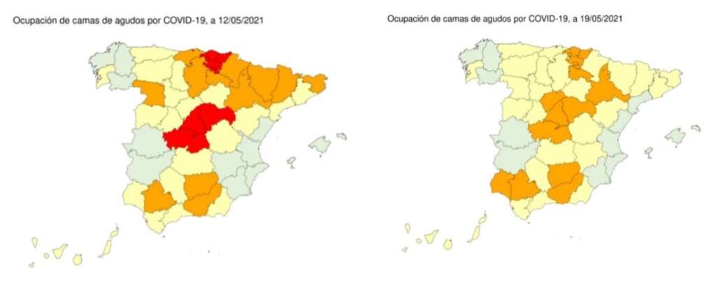 Evolución de la ocupación de las camas de agudos en las últimas dos semanas./ Ministerio de Sanidad