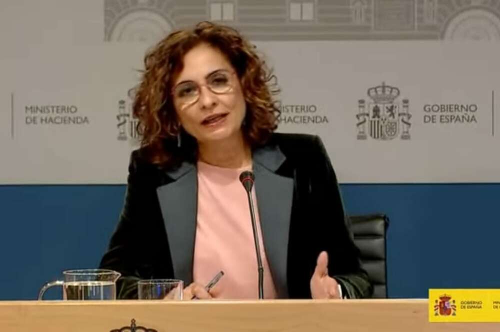 La ministra de Hacienda, María Jesús Montero, en la rueda de prensa para presentar los componentes de su departamento del Plan de Recuperación.