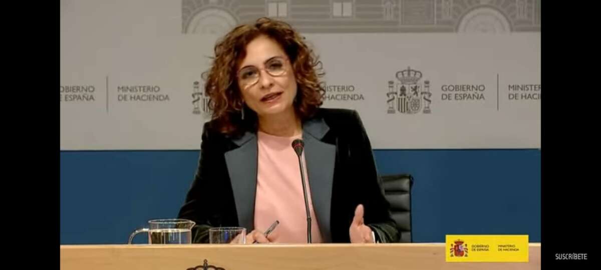 La ministra de Hacienda, María Jesús Montero, en la rueda de prensa para presentar los componentes de su departamento del Plan de Recuperación.