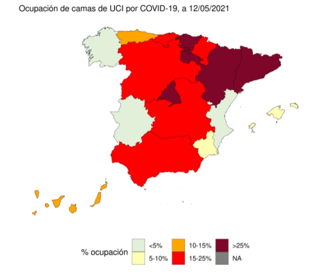 Ocupación camas de UCI por covid el 15 de mayo de 2021./ Ministerio de Sanidad