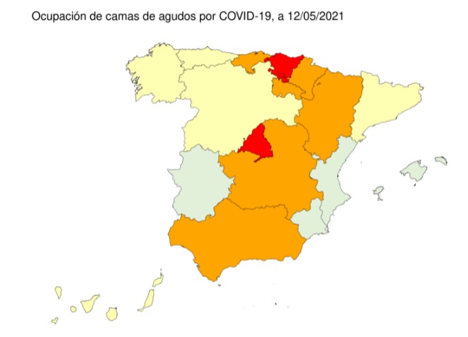 Ocupación camas de agudos por covid el 15 de mayo de 2021./ Ministerio de Sanidad