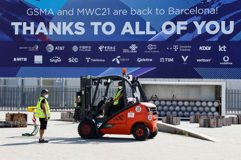 Imagen de la preparación del Mobile World Congress 2021 que comienza el 1 de junio.