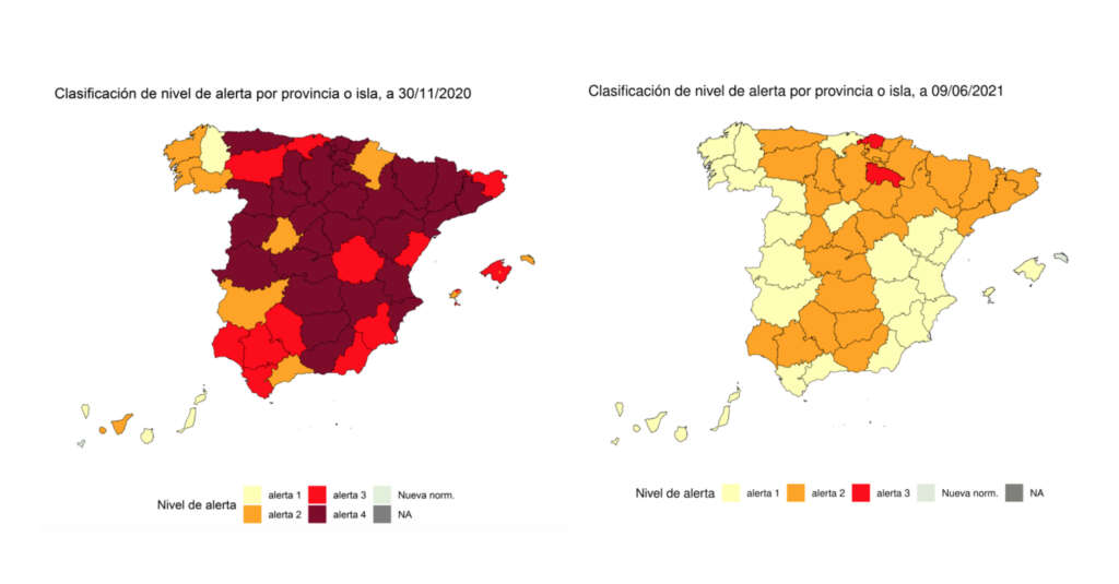 Evolución del riesgo por covid desde finales de noviembre de 2020 hasta junio de 2021./ Ministerio de Sanidad