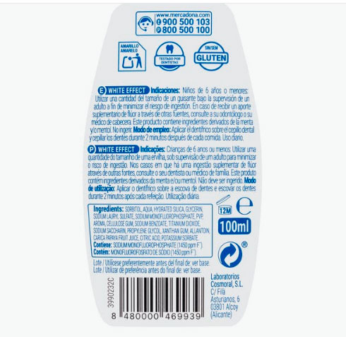 El dentífrico gel White Effect 2 en 1 de Deliplus a la venta en Mercadona