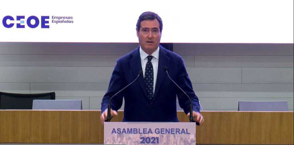 El presidente de CEOE, Antonio Garamendi, en la Asamblea Anual 2021