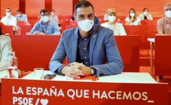 El secretario general del PSOE y presidente del Gobierno, Pedro Sánchez, durante la reunión del último Comité Federal del partido. EFE/Chema Moya
