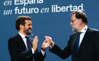 El líder del PP, Pablo Casado, junto al expresidente Mariano Rajoy en la Convención Nacional del partido. Foto: David Mudarra/PP