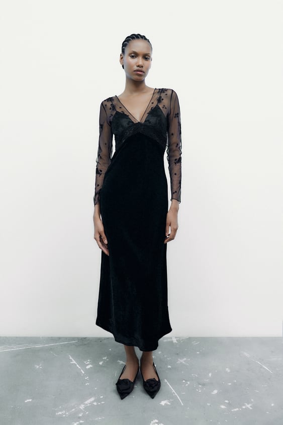 Vestido terciopelo y tul Zara