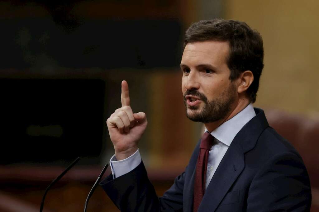 El líder del Partido Popular, Pablo Casado durante su intervención en el Congreso este miércoles durante la sesión de control al Gobierno. Foto: EFE/ Emilio Naranjo