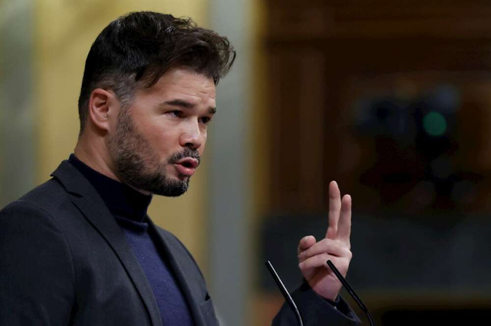 El portavoz parlamentario de ERC Gabriel Rufián interviene en el Congreso de los Diputados. Foto de archivo. EFE/Mariscal