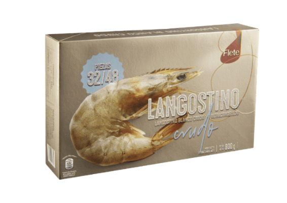 La caja de Langostino crudo Flete que venden en Aldi