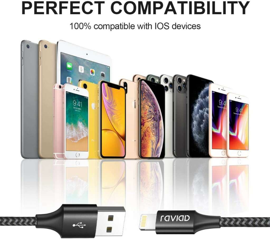 El cable de carga rápida Raviad a la venta en Amazon es compatible con varios productos de Apple