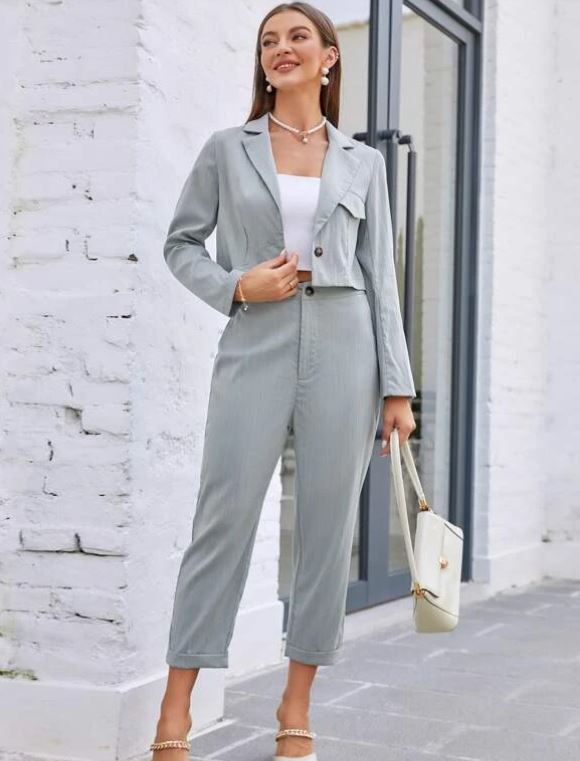 Shein Rowe Urbano Conjunto de chaqueta y pantalones para mujer, traje con  cuello con muescas, estampado geométrico, corsé, abrigo y pantalón, para  uso diario, 2 piezas|Trajes de pantalón| - AliExpress