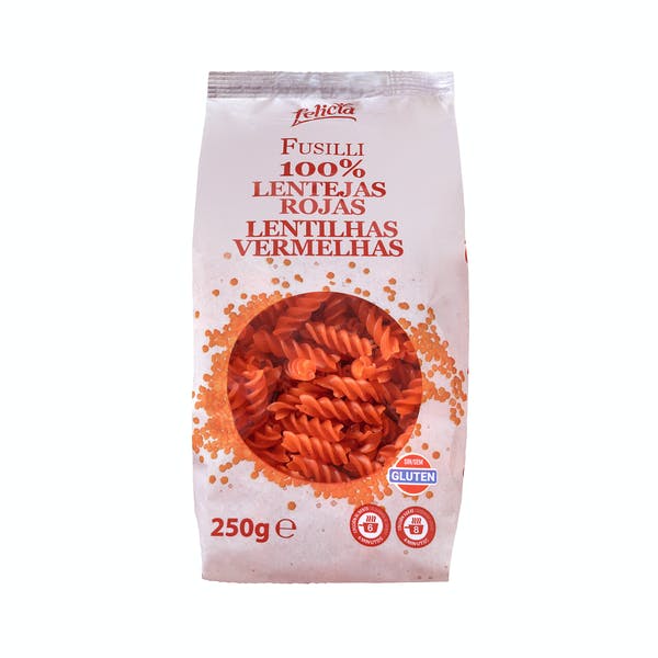 Un paquete de pasta de lentejas rojas, disponible en Mercadona.