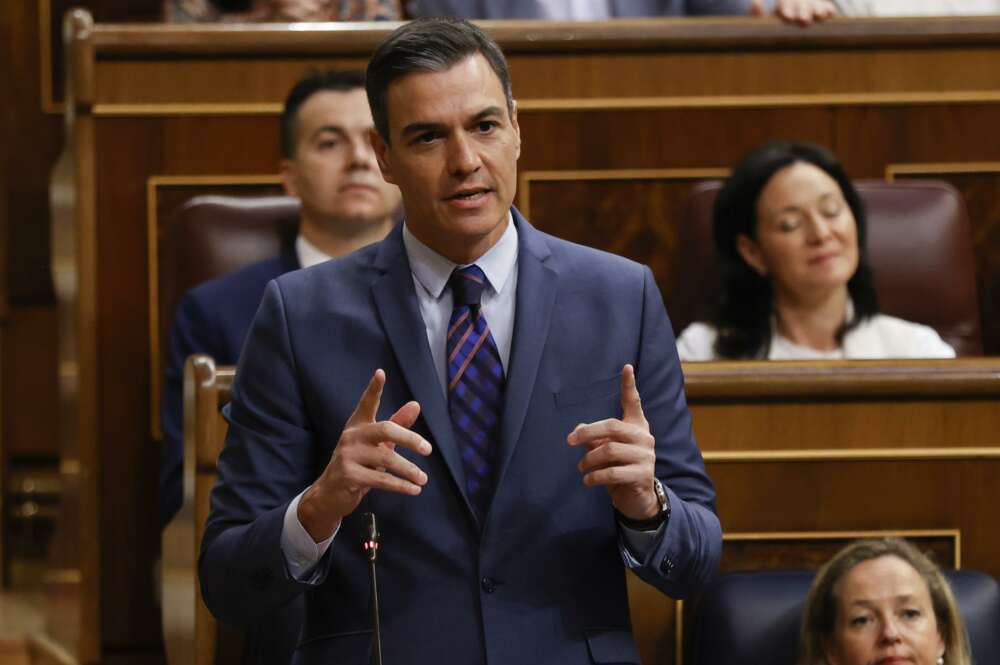 El jefe del Ejecutivo, Pedro Sánchez, interviene en la sesión de control al Gobierno celebrada este miércoles en el Congreso.