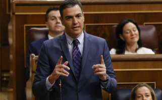 El jefe del Ejecutivo, Pedro Sánchez, interviene en la sesión de control al Gobierno celebrada este miércoles en el Congreso.