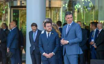 Pedro Sánchez y Pere Aragonès a las puertas del Hotel W de Barcelona. Imagen: Cercle d'Economia.