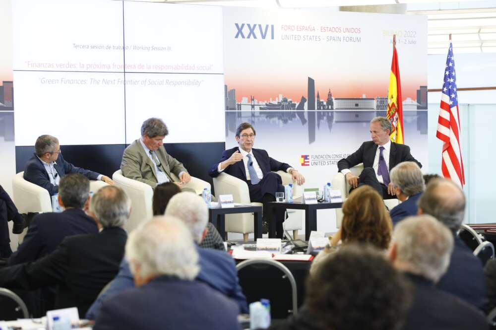 El presidente de Caixabank, José Ignacio Goirigolzarri, en la mesa redonda del Foro España-Estados Unidos. Caixabank.