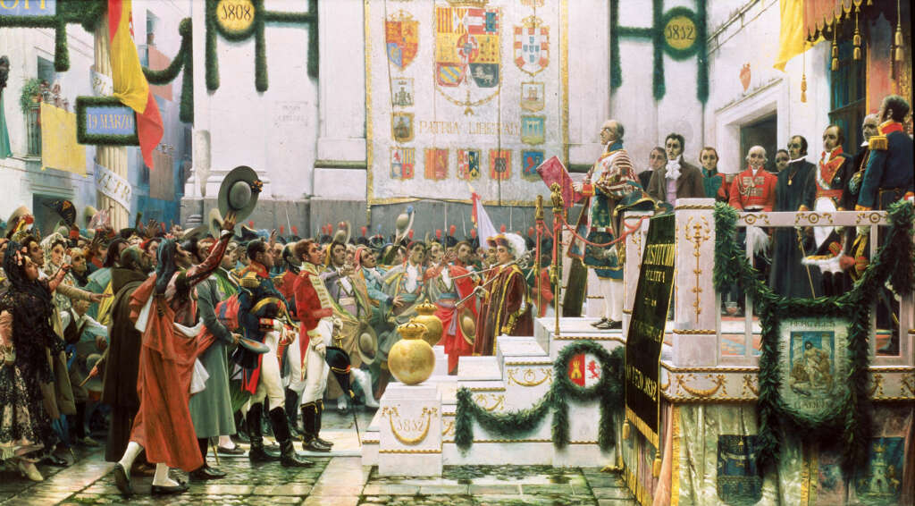 La Cortes de Cádiz promulgan la Constitución de 1812. Wikipedia.