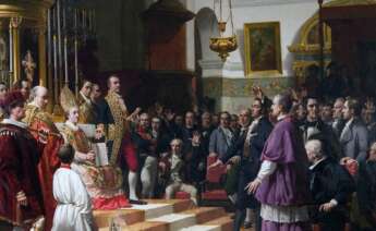 Juramento de las Cortes de Cádiz en la Iglesia mayor parroquial de San Fernando. Wikipedia.