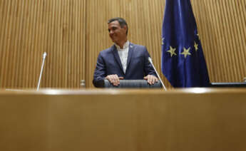 El presidente del Gobierno Pedro Sánchez preside reunión interparlamentaria socialista celebrada este lunes en el Congreso. EFE/ Juan Carlos Hidalgo