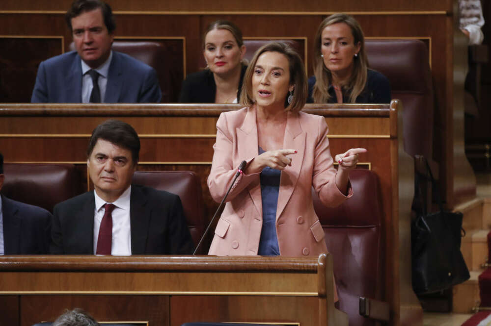 MADRID, 14/09/2022.- La portavoz del Partido Popular en el Congreso, Cuca Gamarra durante su intervención en la sesión de control al Gobierno celebrada este miércoles en el Congreso. EFE/Juan Carlos Hidalgo